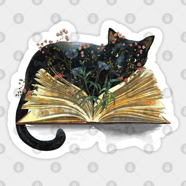 Black cats and floral book,Reading books, Book Sticker, bookworm gift for reader,student gift, lover books Sticker by Collagedream